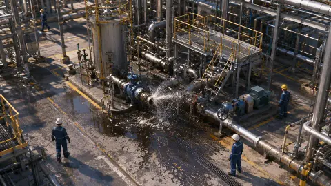 A jet from the pump and a pool that keeps growing
